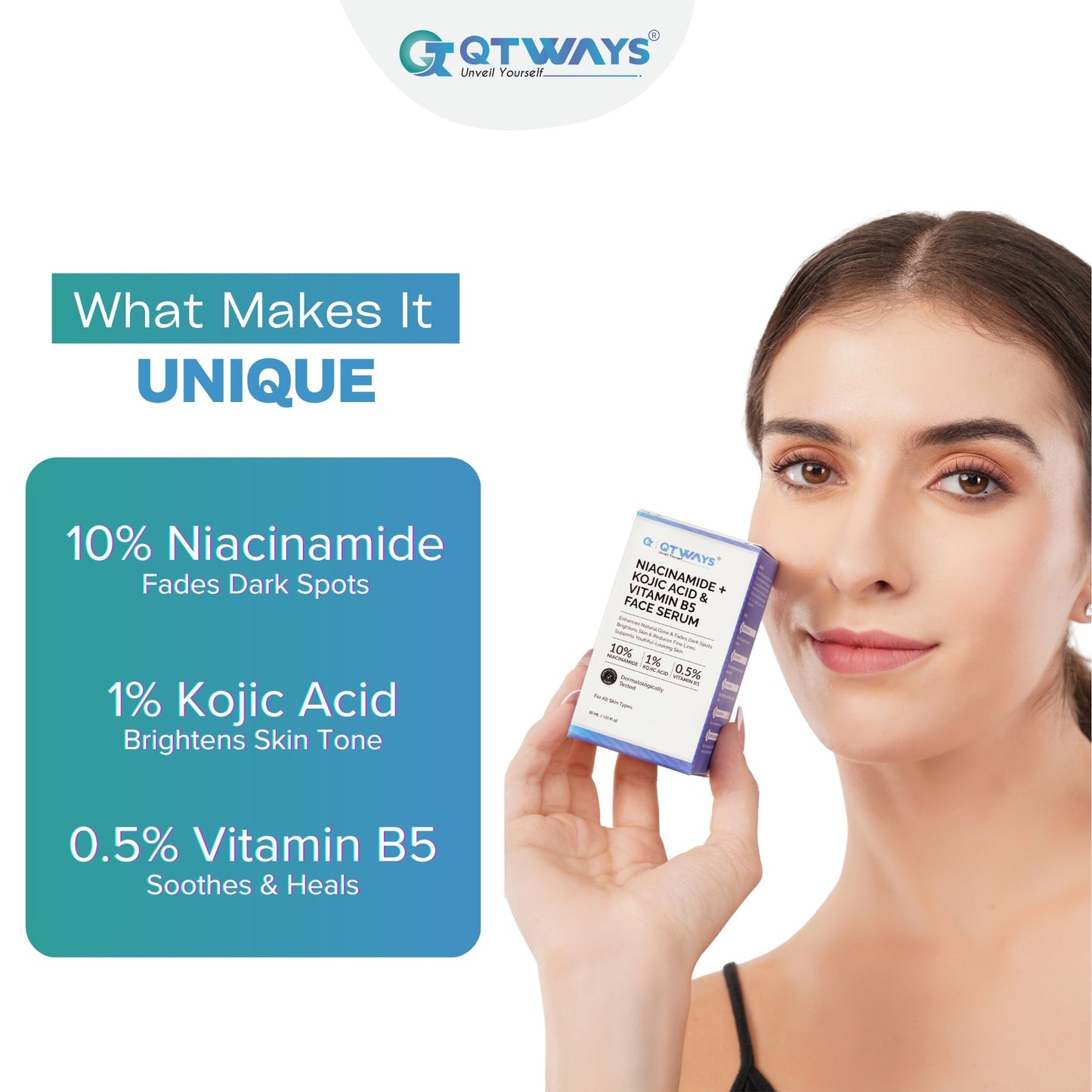 10% NIACINAMIDE + 1% KOJIC ACID + 0.5% VITAMIN B5 FACE SERUM