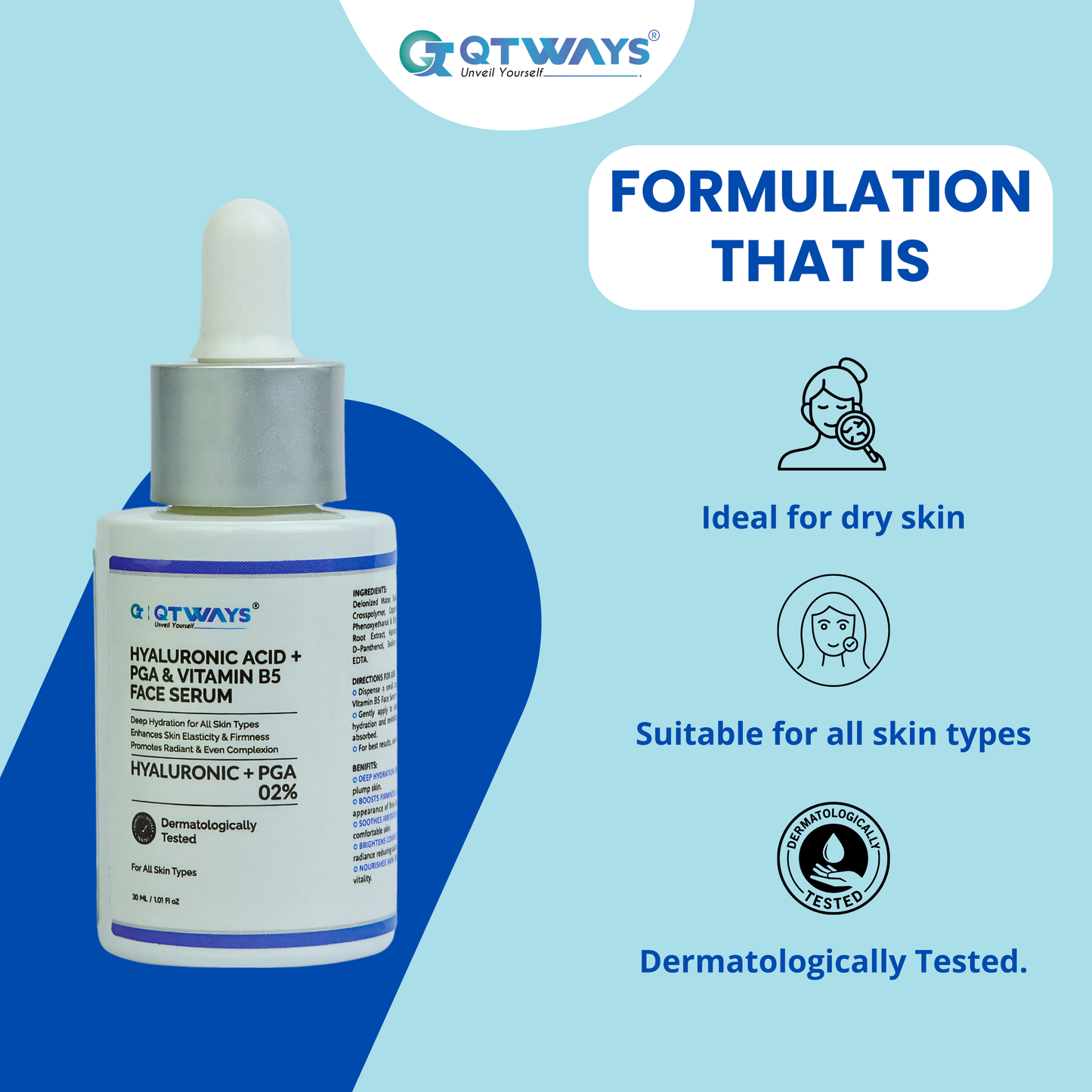 HYALURONIC ACID + PGA + VITAMIN B5 FACE SERUM