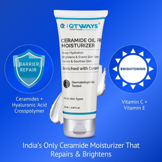 Ceramide Oil-Free Moisturizer with Hyaluronic Acid, Vitamin C & E — India’s Only Ceramide Moisturizer That Repairs AND Brightens