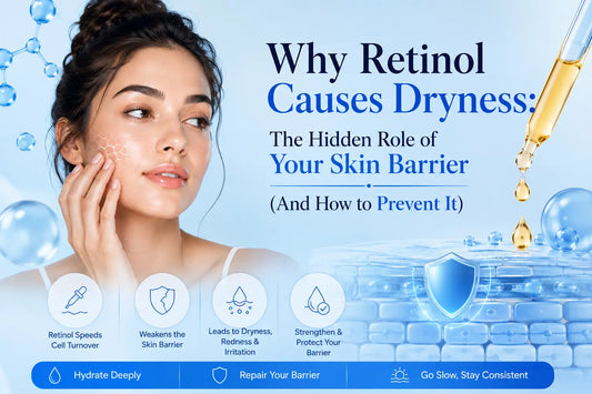 Why Retinol Causes Dryness infographic explaining the skin barrier and how to prevent retinol irritation.
