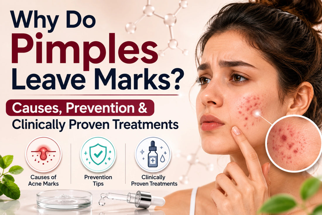 Why do pimples leave marks? Illustration explaining the causes, prevention tips, and clinically proven treatments for acne marks on acne-prone skin