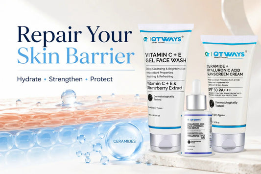 Qtways skin barrier repair skincare products with ceramides and hydration suppor