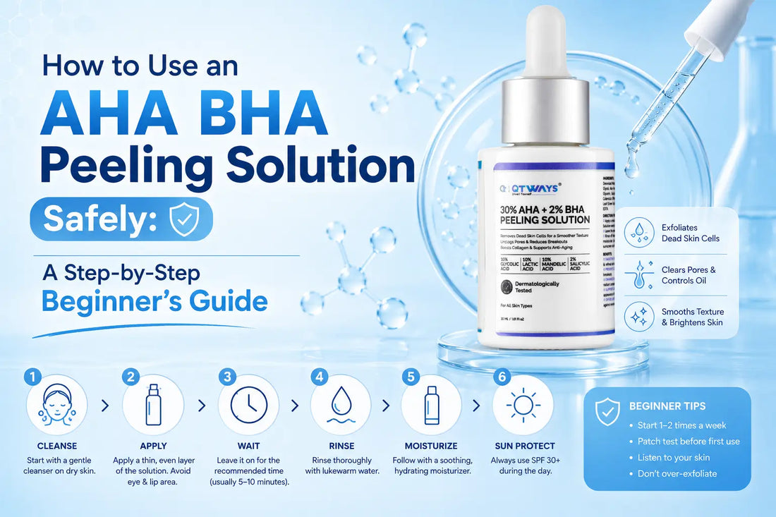 How to use an AHA BHA peeling solution safely with a step-by-step beginner's guide featuring the QTWAYS 30% AHA + 2% BHA Peeling Solution