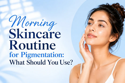 Morning skincare routine for pigmentation, featuring a woman following a brightening skincare routine.