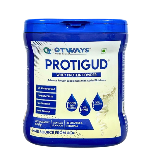 QTWAYS Protigud™ 100% Whey Protein Powder with HMB 3g & L-Carnitine