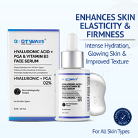 QTWAYS Hyaluronic Acid PGA and Vitamin B5 Face Serum for deep hydration skin elasticity firmness glowing skin and improved skin texture for all skin types