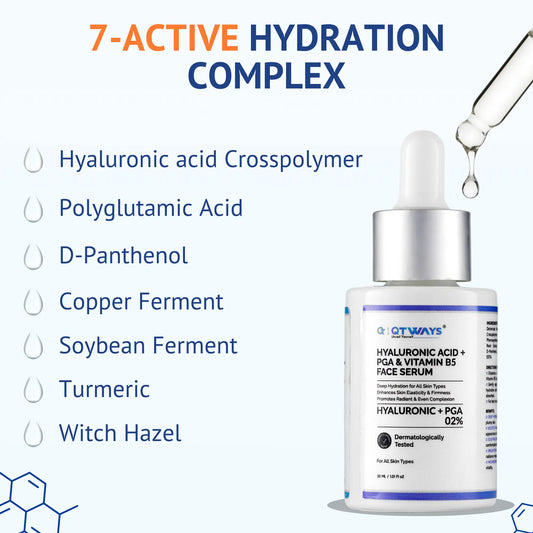 2% Hyaluronic Acid + PGA + Vitamin B5 Face Serum — 7-Active Deep Hydration with Soybean Ferment, Turmeric & Copper Peptide