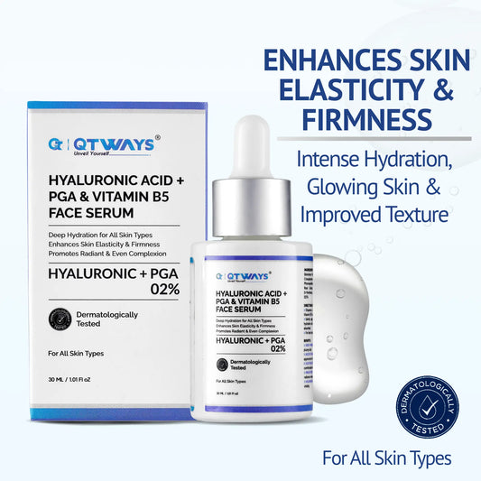 2% Hyaluronic Acid + PGA + Vitamin B5 Face Serum — 7-Active Deep Hydration with Soybean Ferment, Turmeric & Copper Peptide