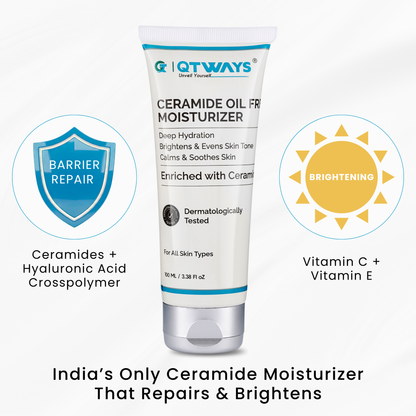 Ceramide Oil-Free Moisturizer with Hyaluronic Acid, Vitamin C & E — India’s Only Ceramide Moisturizer That Repairs AND Brightens