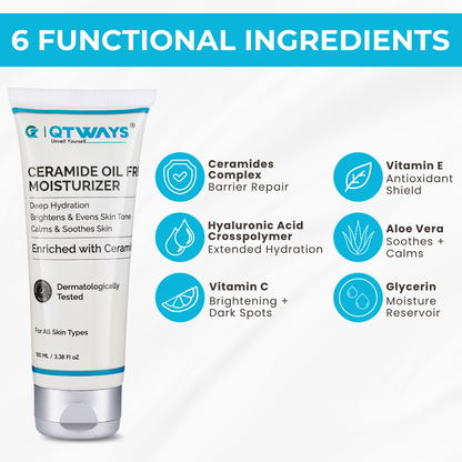 Ceramide Oil-Free Moisturizer with Hyaluronic Acid, Vitamin C & E — India’s Only Ceramide Moisturizer That Repairs AND Brightens