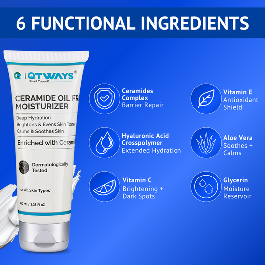 QTWAYS Ceramide Oil Free Moisturizer with ceramides hyaluronic acid vitamin C vitamin E aloe vera and glycerin for hydration barrier repair and skin brightening