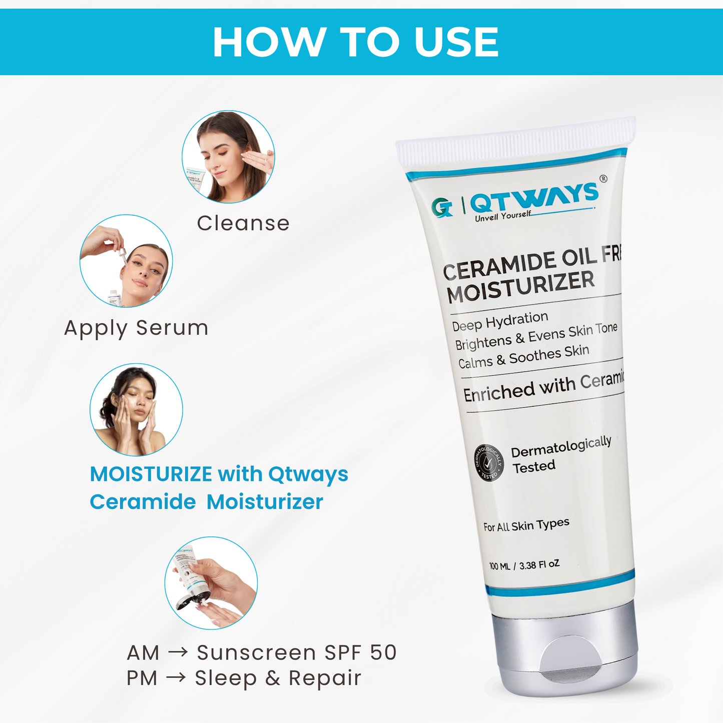 Ceramide Oil-Free Moisturizer with Hyaluronic Acid, Vitamin C & E — India’s Only Ceramide Moisturizer That Repairs AND Brightens