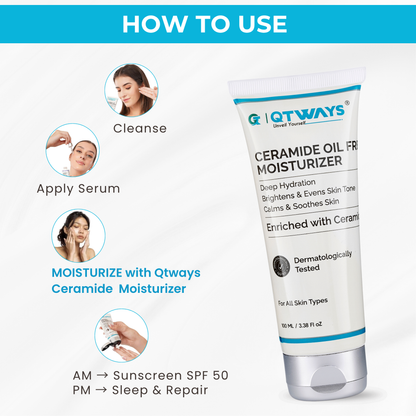 Ceramide Oil-Free Moisturizer with Hyaluronic Acid, Vitamin C & E — India’s Only Ceramide Moisturizer That Repairs AND Brightens