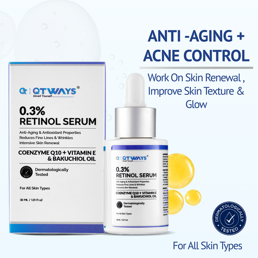 QTWAYS 0.3% Retinol Serum with Bakuchiol & Vitamin B5 | 30ml