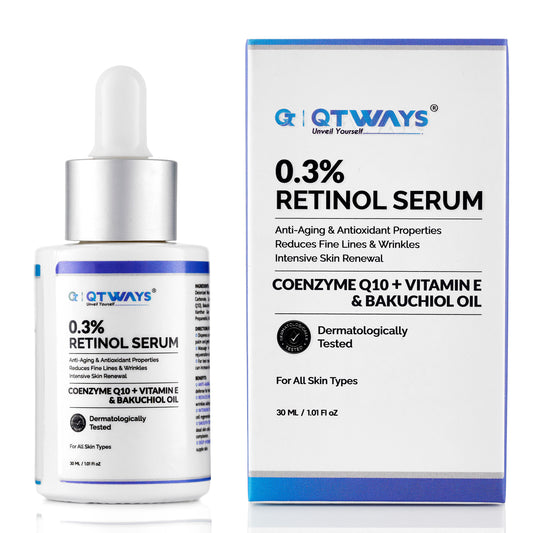 QTWAYS 0.3% Retinol Serum with Bakuchiol & Vitamin B5 | 30ml