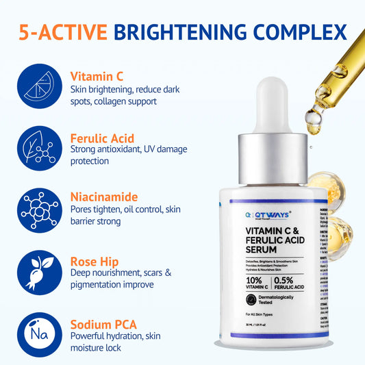 10% Vitamin C & 0.5% Ferulic Acid Brightening Serum — The Antioxidant Powerhouse for Glowing, Even-Toned Skin