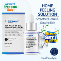 Qtways 30% AHA + 2% BHA Peeling Solution with Glycolic Acid, Lactic Acid, Mandelic Acid and Salicylic Acid. Dermatologically tested home peeling serum designed to exfoliate dead skin cells, unclog pores, improve skin texture and promote smoother, clearer and glowing skin.