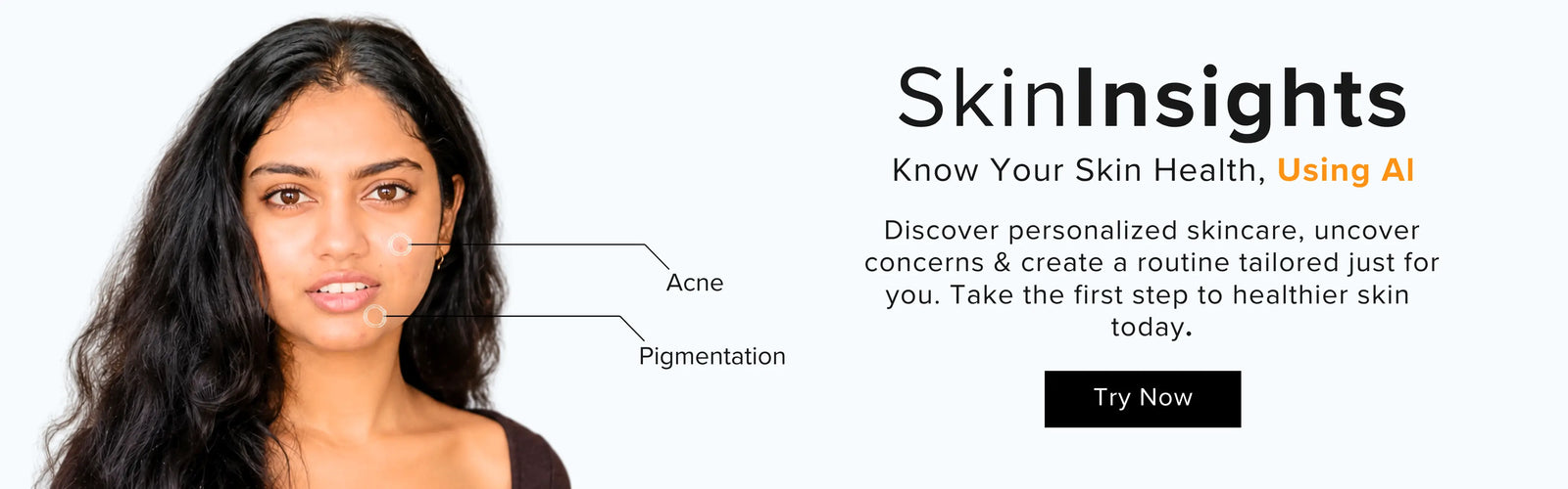 Qtways SkinInsights AI banner featuring personalized skin analysis to identify acne and pigmentation concerns and provide customized skincare recommendations for healthier skin.
