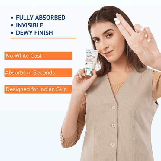 QTWAYS Ceramide and Hyaluronic Acid Sunscreen Cream SPF 50 PA++++ with invisible dewy finish no white cast and fast absorbing formula for Indian skin