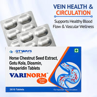 Varinorm vein care tablets supporting healthy blood circulation, vascular wellness and vein health management