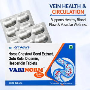 Varinorm vein care tablets supporting healthy blood circulation, vascular wellness and vein health management