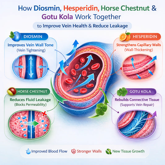 How Diosmin, Hesperidin, Horse Chestnut and Gotu Kola support vein health and blood circulation